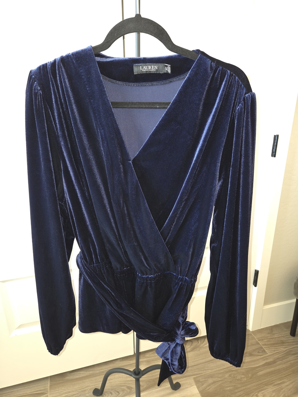 Ralph Lauren Deep Navy Velvet Wrap Blouse